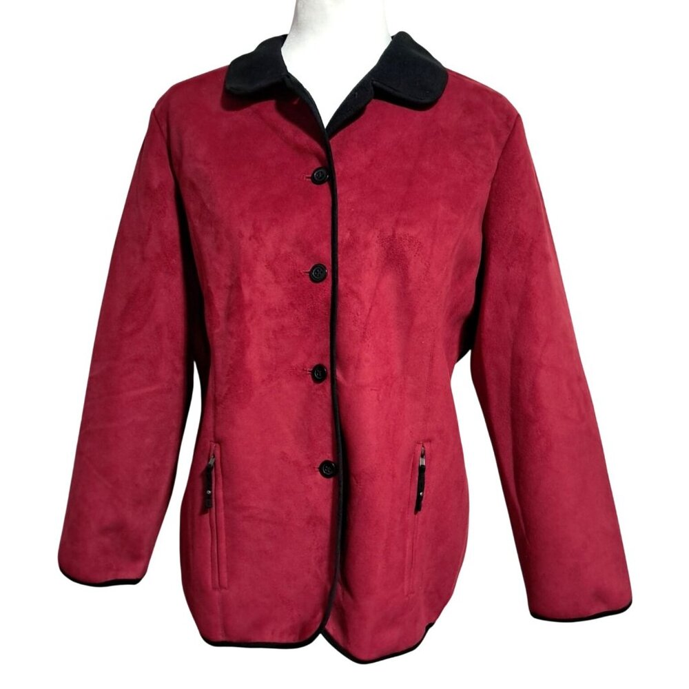 Alfred Dunner Jacket Womens 12P Crimson Faux Suede‎ Ebony Trim NWT 90s 2000s